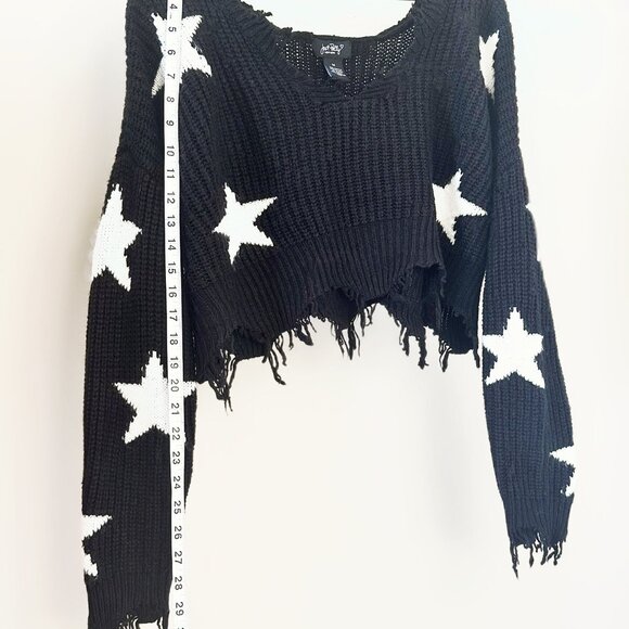 Oversized Cropped Black Sweater with White Stars, Just Polly Womens Size Medium - Picture 6 of 14